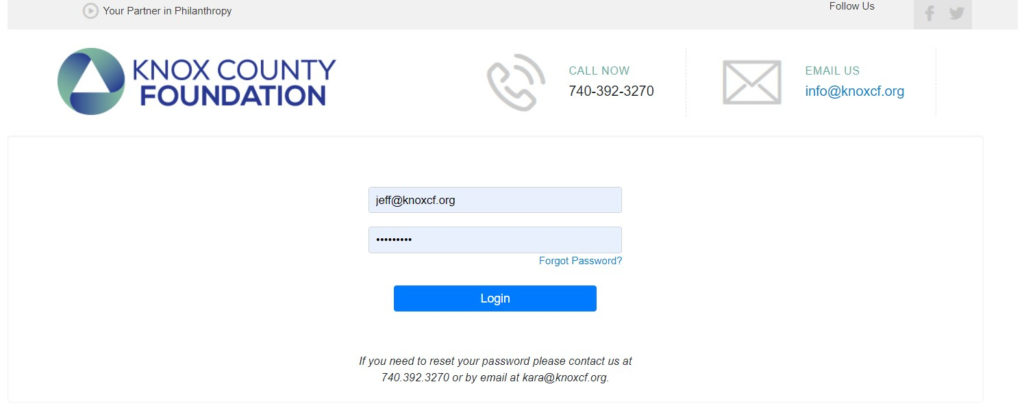 Screenshot of login screen
